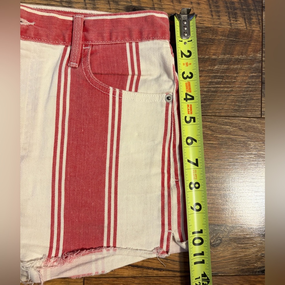 Frame Denim Red and Cream Striped High-Rise Jean Shorts - Picture 3 of 5